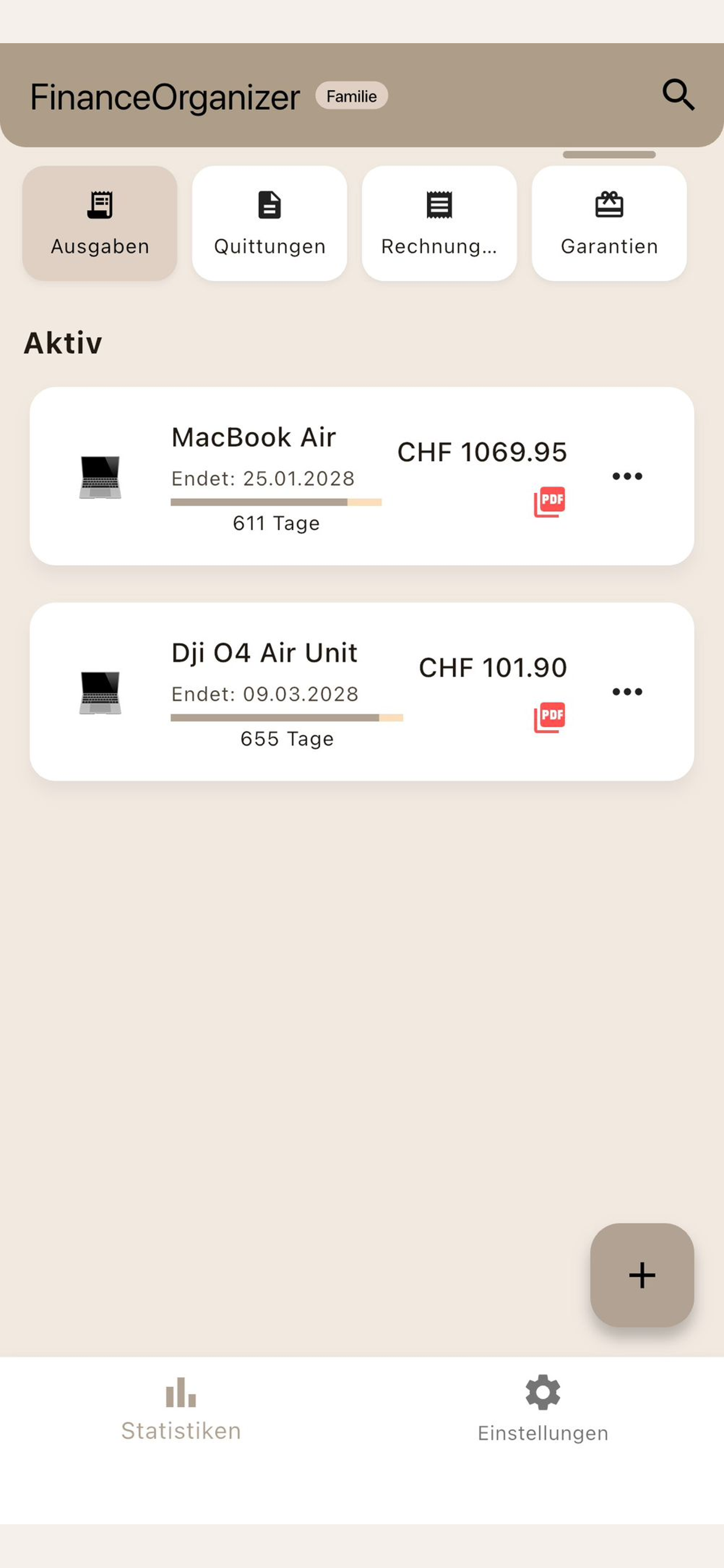 iPhone Screenshot der Beleg- oder Garantiefunktion